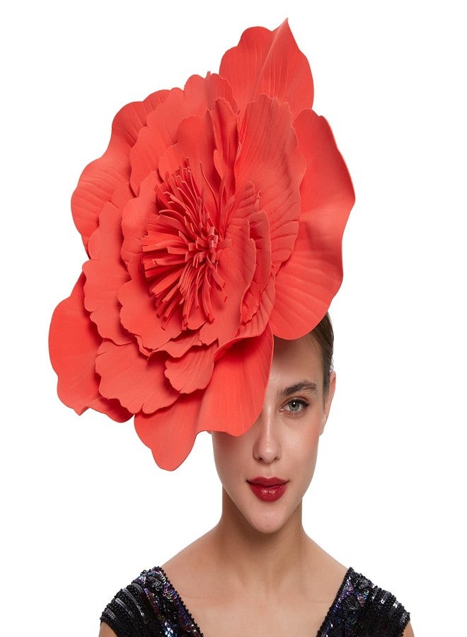 LDFWAY Large Flower Fascinators for Girls Women Tea Party Cocktail Headwear Derby Hats with Headband and Clip for Wedding Red - Image 1